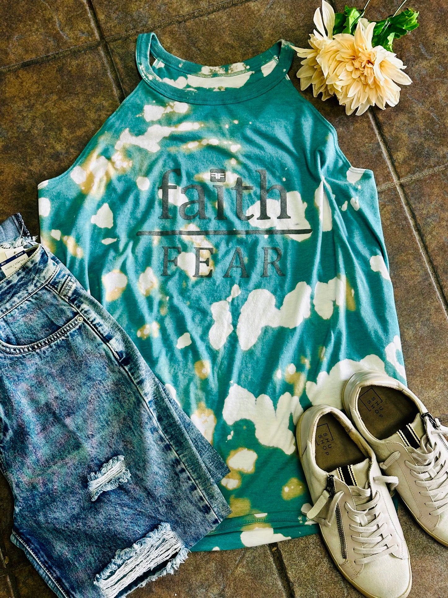 Faith Over Fear Bomba Teal Tank