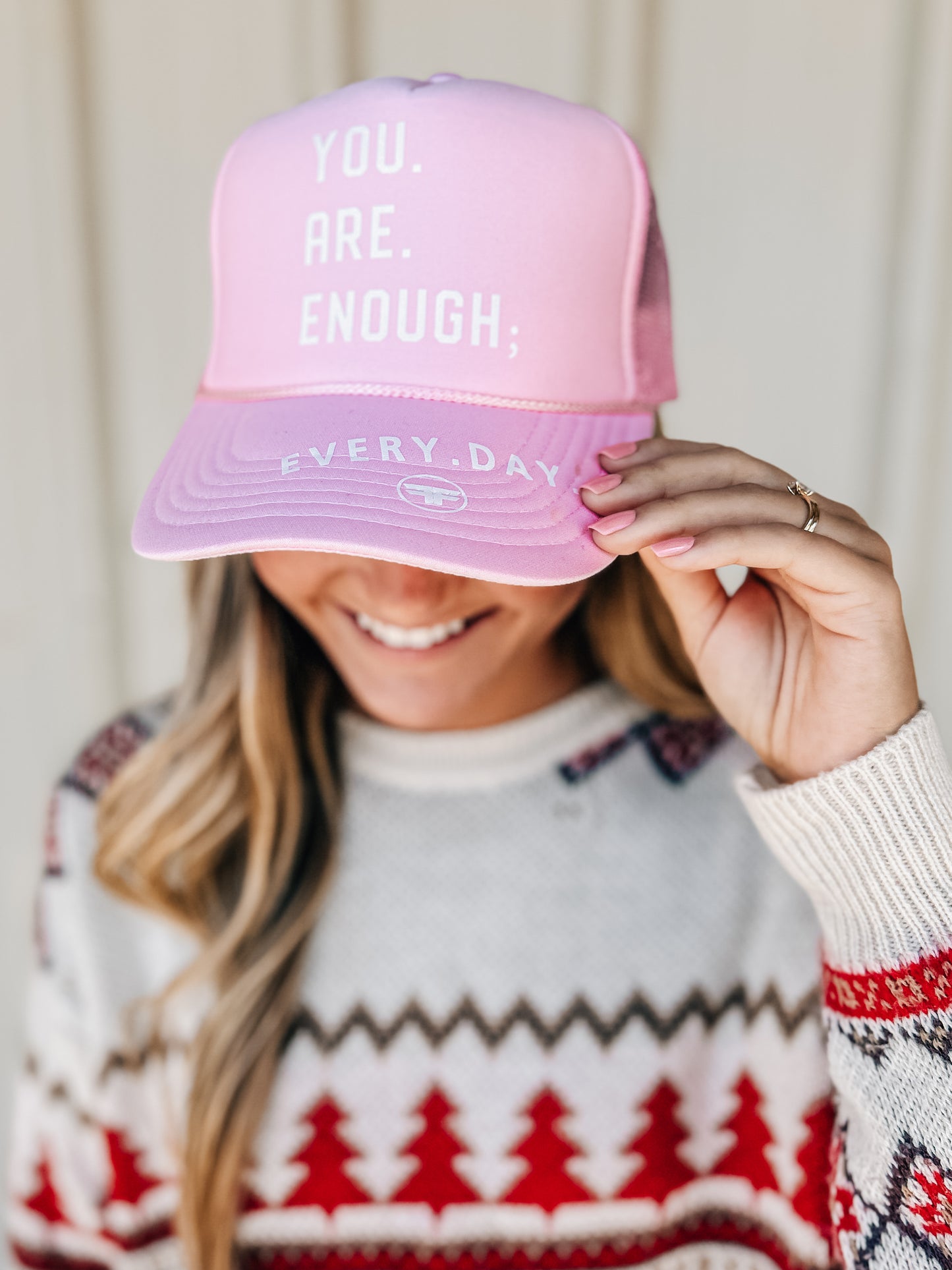 You Are Enough Pink Trucker Hat