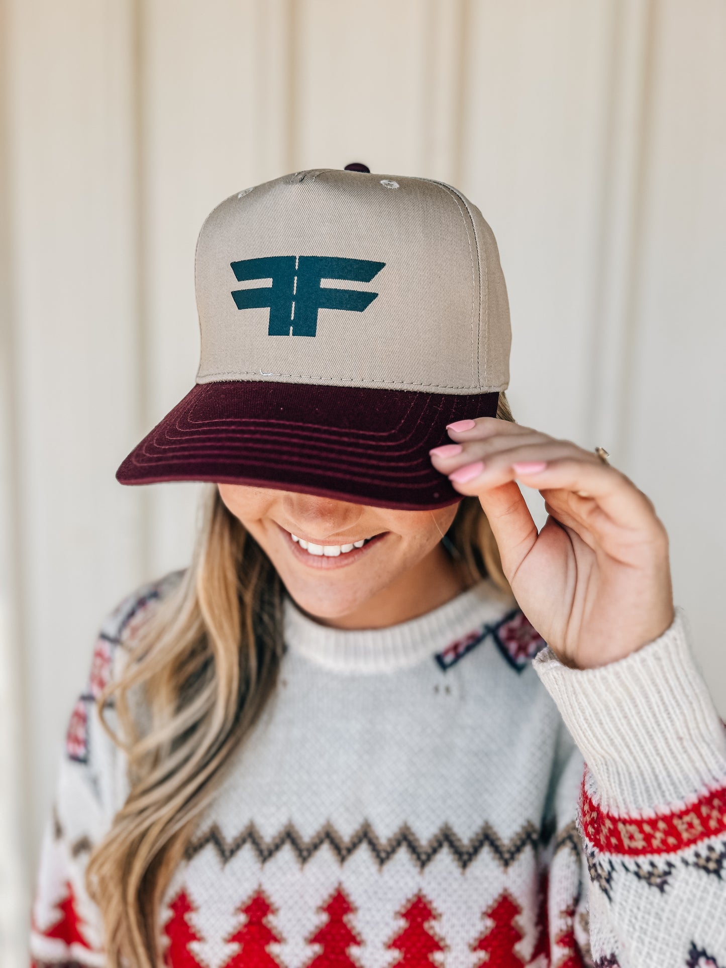 FF Emblem Tan/Maroon Canvas Trucker Hat